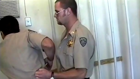 Horny cop bent over fucked in the ass against chair