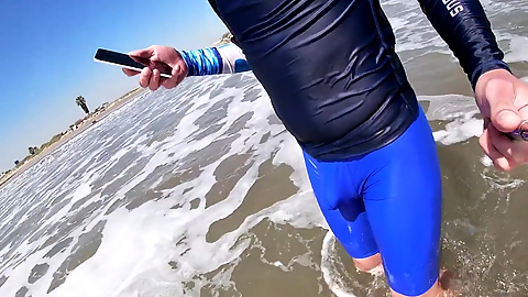 Men and Women on the Beach Get Horny Seeing My Cock in Wet Spandex