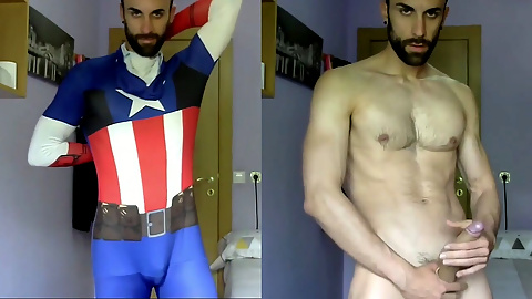 Captain America Jerking off and Cumming