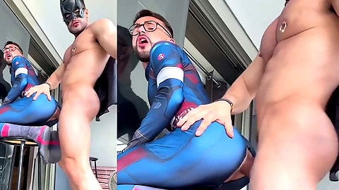 Superheroes Captain America and Batman get it on