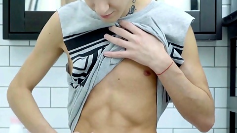 Blond teen William B gets naughty in the shower for Halloween