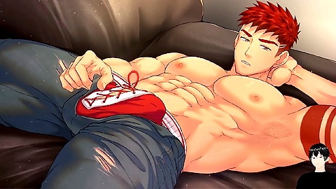 Muscular football player Derek (Ares) in jock studio gameplay session