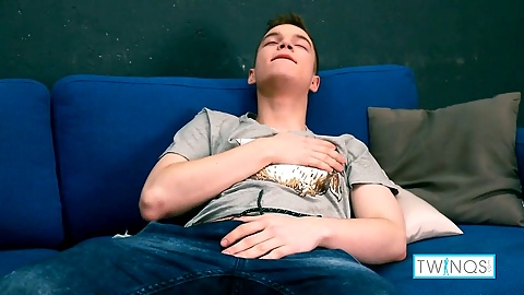 Blonde twink Ethan O pleasures himself with a dildo while working his tight hole!