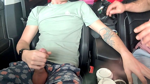 Cum in your coffee? Two boys having fun in the car