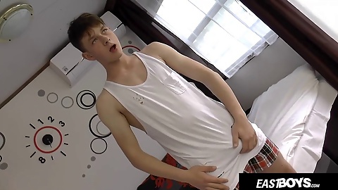 Cute Czech boy gives hot handjob to another twink