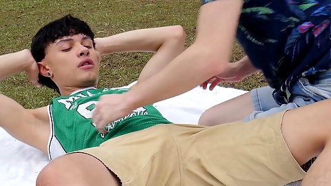 Latin twinks enjoy a sunny picnic while showing off their huge cocks!