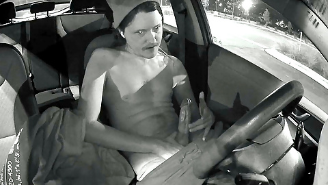 Naughty Uber driver pulls out his thick cock for a jerk-off session in a grocery store parking lot