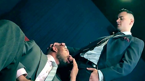 Bruno Max teasing himself before pounding Lukas Daken in the office