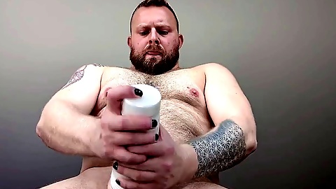 Hairy Canadian guy enjoys some solo moaning while having his fun