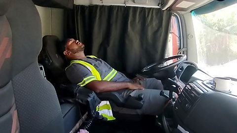 Solo guy getting off in the truck during lunch break