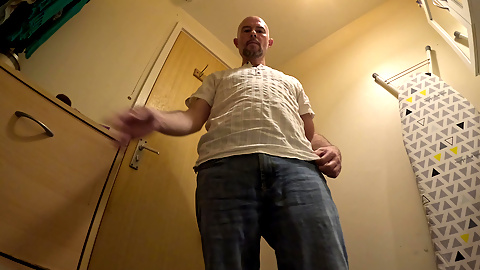 Big Uncut Cock Wanking and Cumming Close up in Bathroom