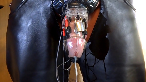 Electro stimulation - cum milking in chastity cage