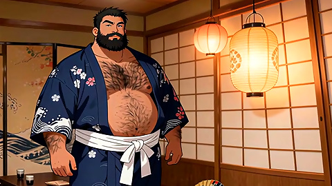 Bara Animation - Bear Takeshi in Japanese clothes - Yaoi JOI Erotic audio for Men