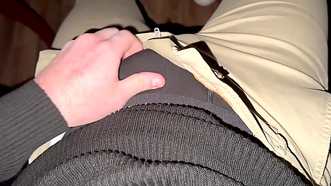 German voice horny after work.. black boxer down.. fat glans drips