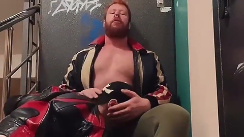 Ginger Guy in Leather Gets on His Knees - Gay Amateur Blowjob