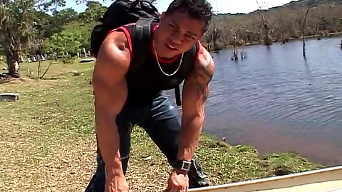 Hot boy gets ass pumped by a huge black cock while on picnic