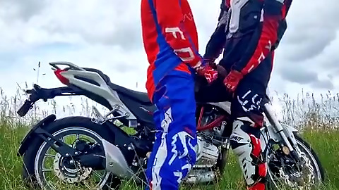 Hot Motocross Boys Cum Near Motorcycle