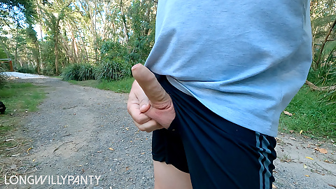 Straight guy flashes his uncut Santa's little helper in public