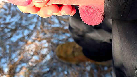 Outdoor stiff mushroom tipped cock